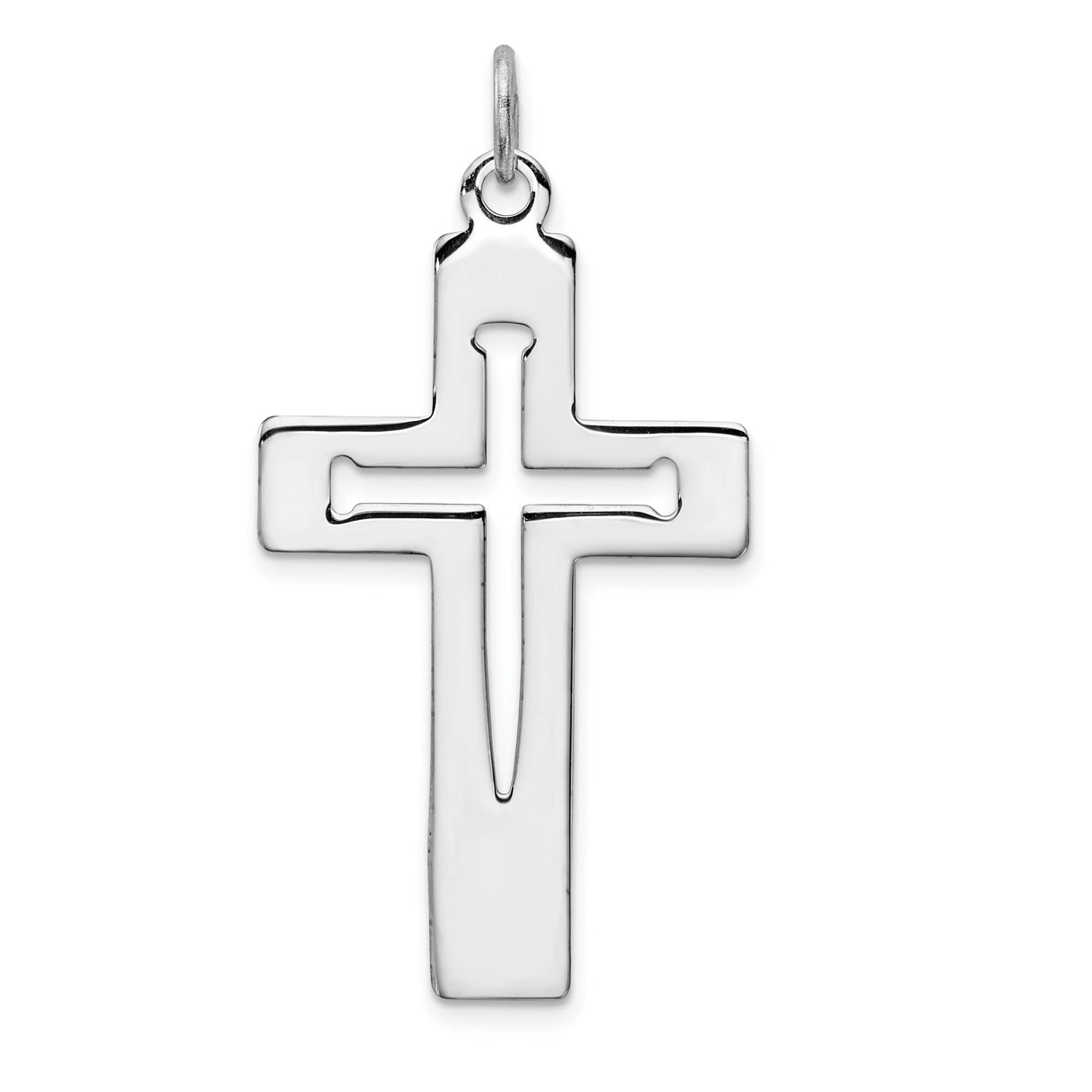 Sterling Silver Cross Pendant with Stylized Nail Detail and Latin Cut-Out Design