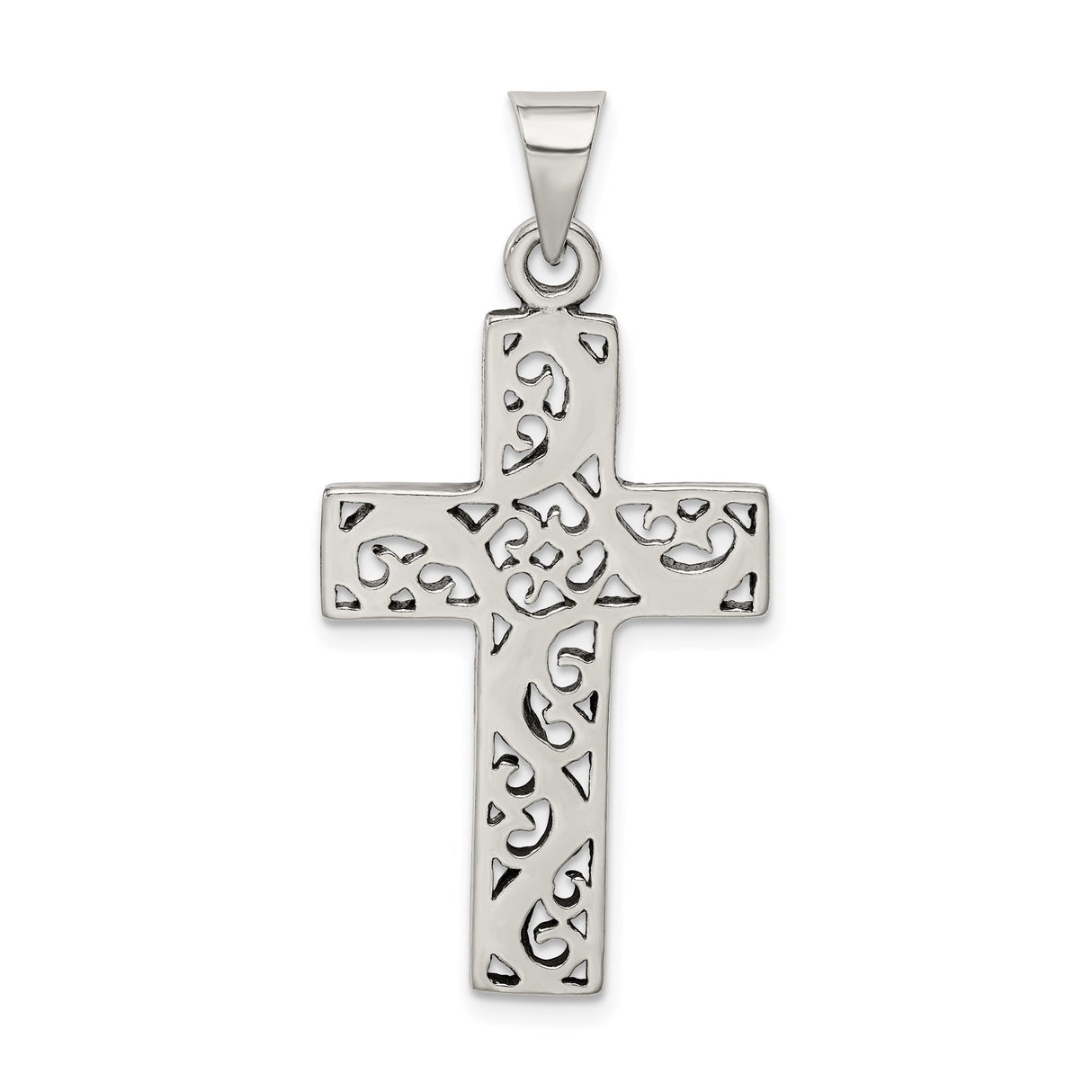 Sterling Silver Cross Pendant with Vintage Scrollwork and Patina Finish, Unisex Religious Jewelry