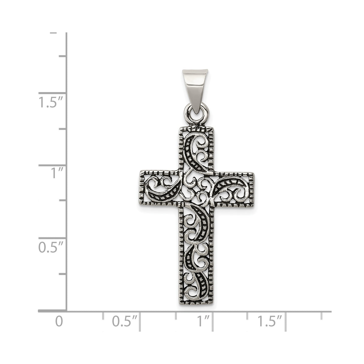 Sterling Silver Cross Pendant with Vintage Scrollwork and Patina Finish, Unisex Religious Jewelry