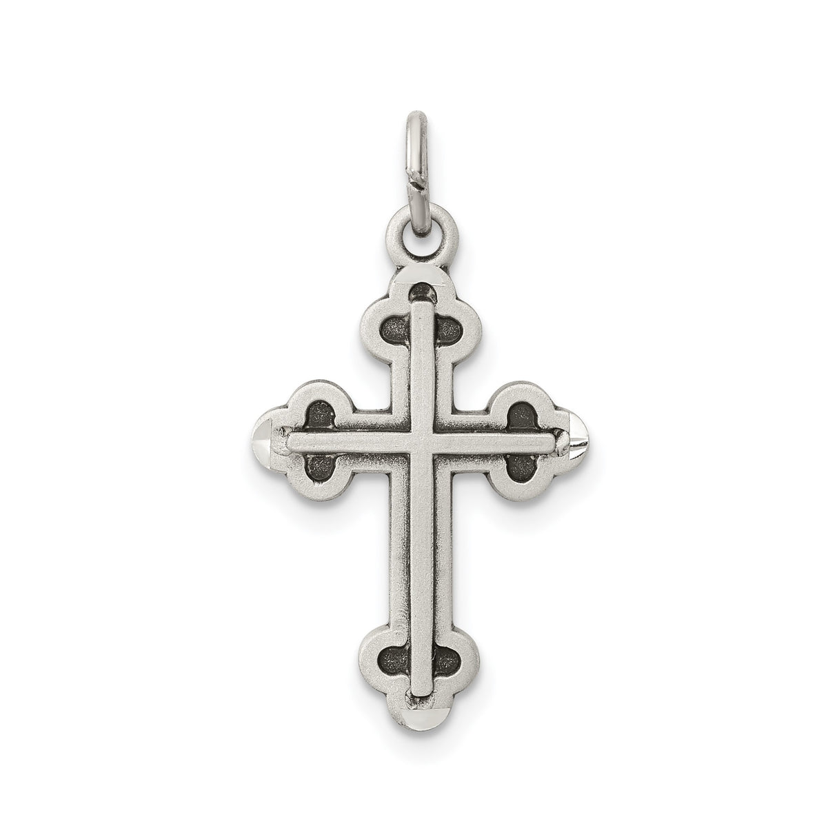 Sterling Silver Budded Cross Pendant with Oxidized Matte Finish, Gothic Vintage Style