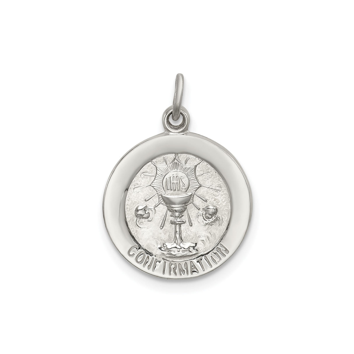 Sterling Silver Confirmation Pendant with Chalice and IHS Symbol, Christian Religious Medal