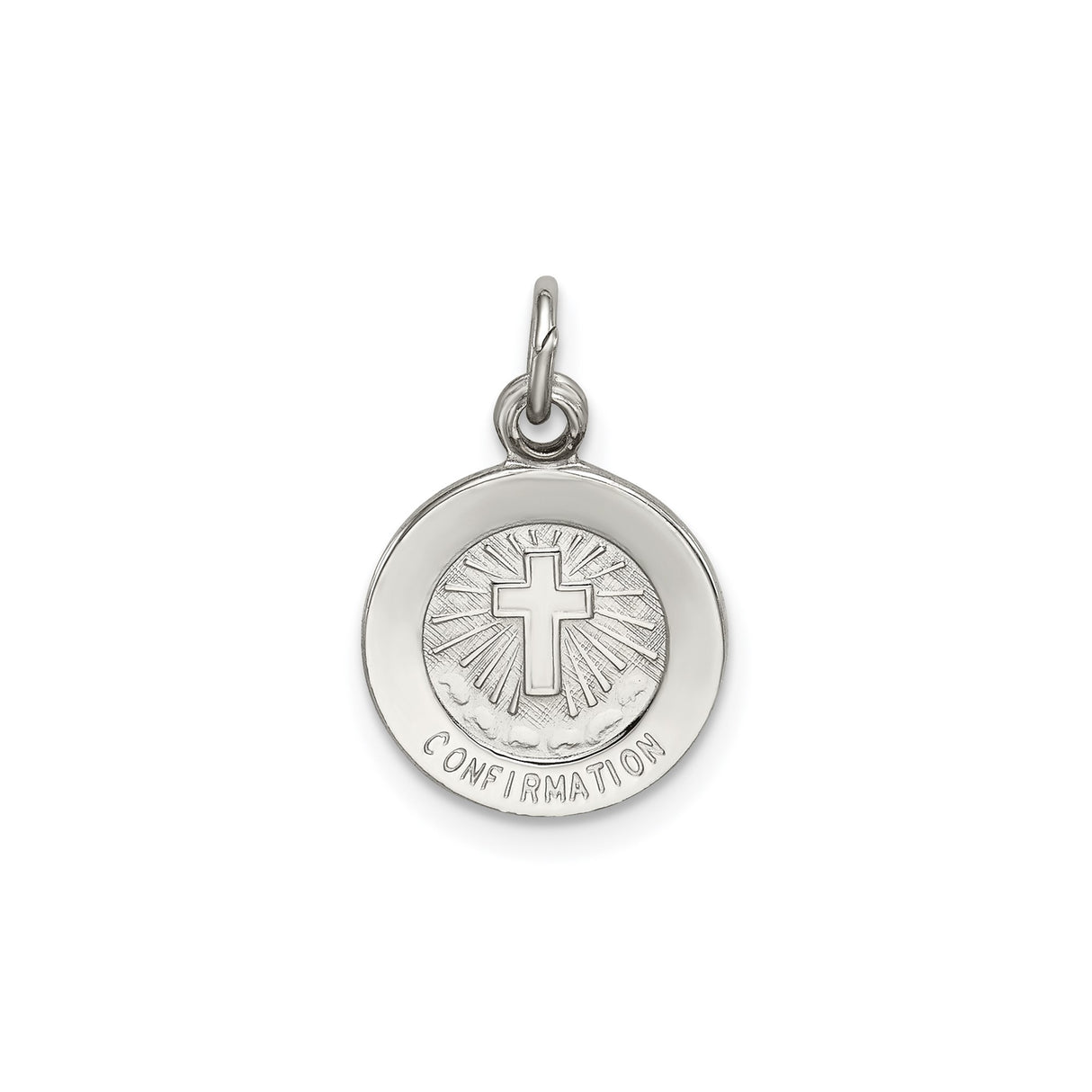 Sterling Silver Confirmation Pendant with Raised Cross and Radiating Light Design