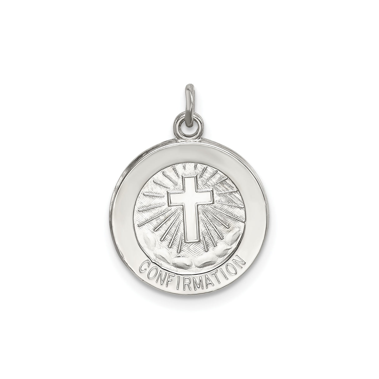 Sterling Silver Confirmation Cross Pendant with Radiating Design and Cloud Detail