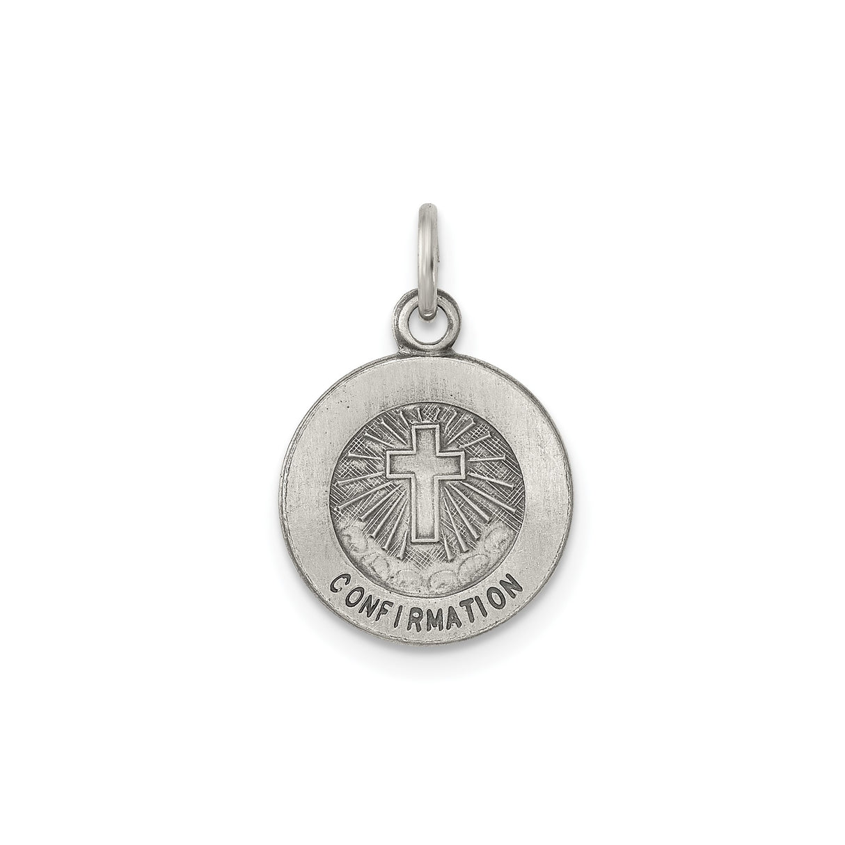 Sterling Silver Confirmation Pendant with Raised Cross and Radiant Beam Cloud Detail