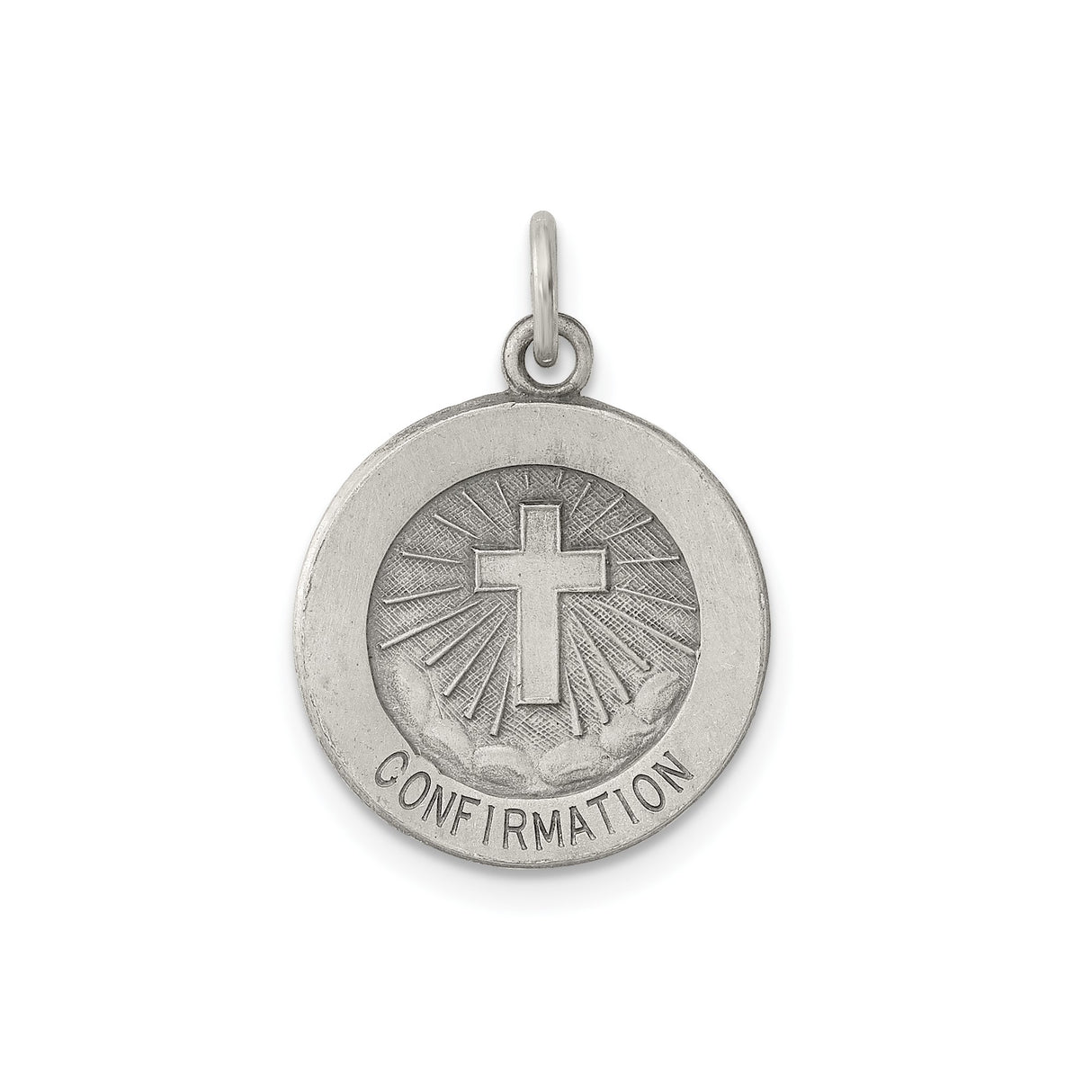 Sterling Silver Confirmation Pendant with Raised Cross and Radiant Beams