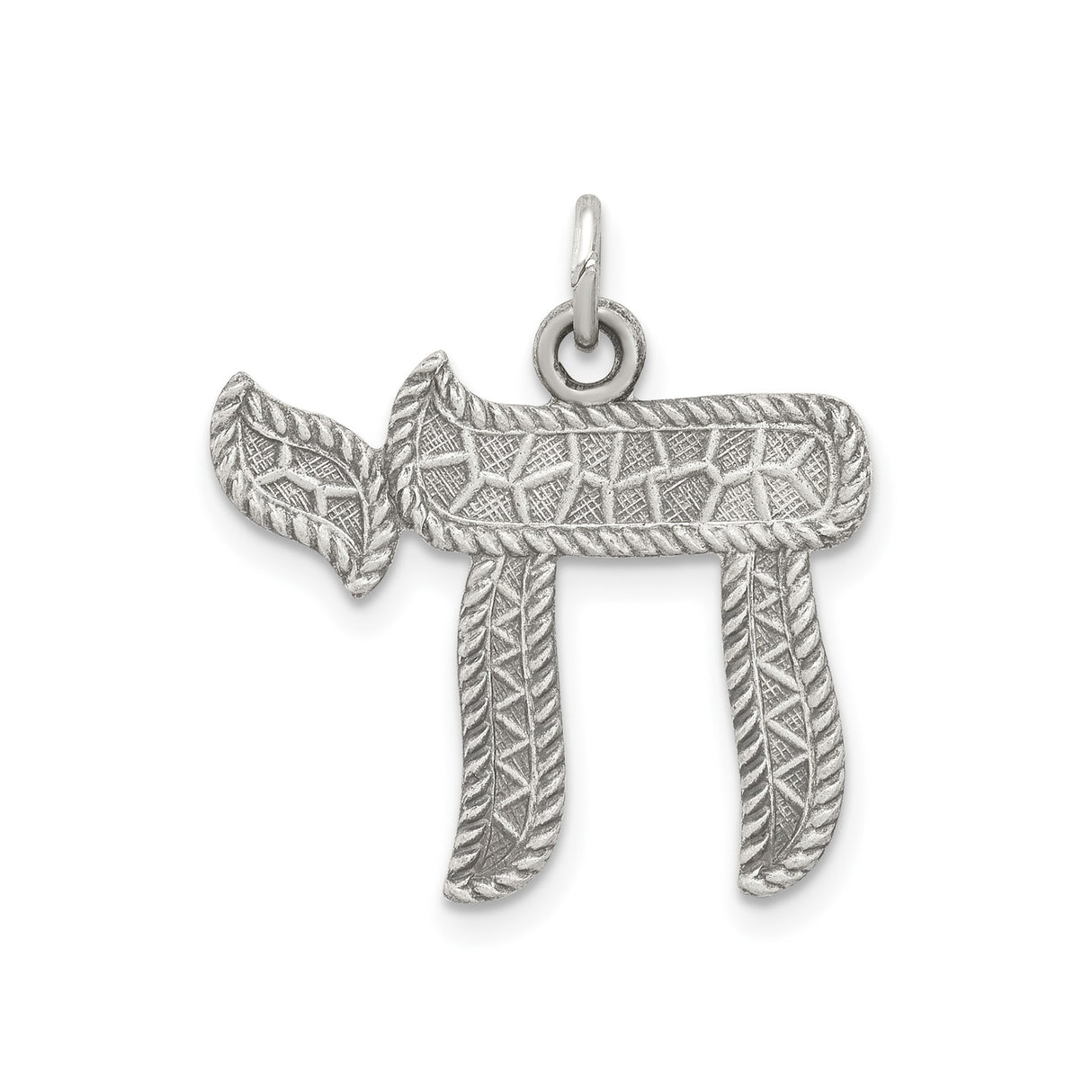 Sterling Silver Chai Pendant with Textured Detailing, Hebrew Life Symbol Charm