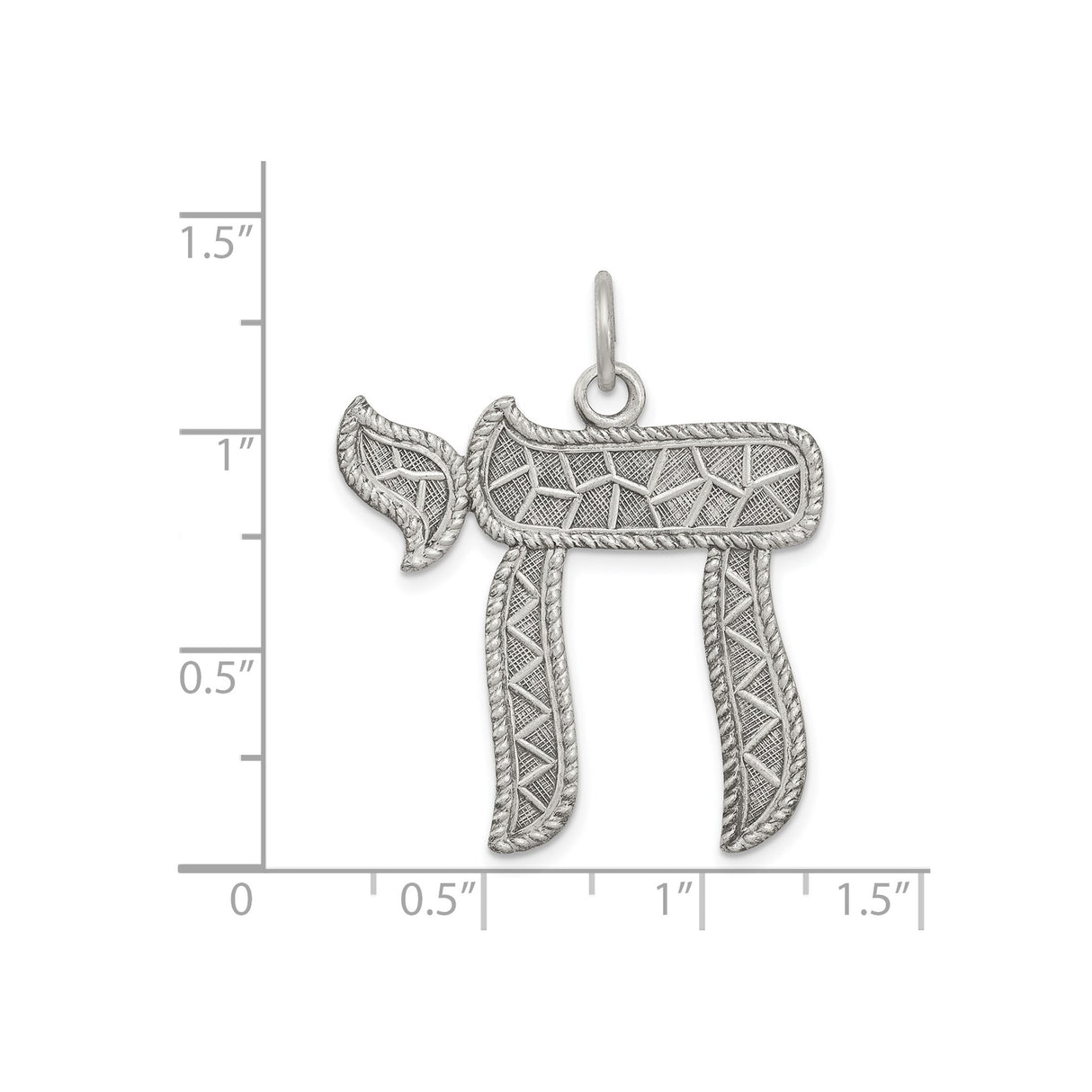 Sterling Silver Chai Pendant with Textured Detailing, Hebrew Life Symbol Charm