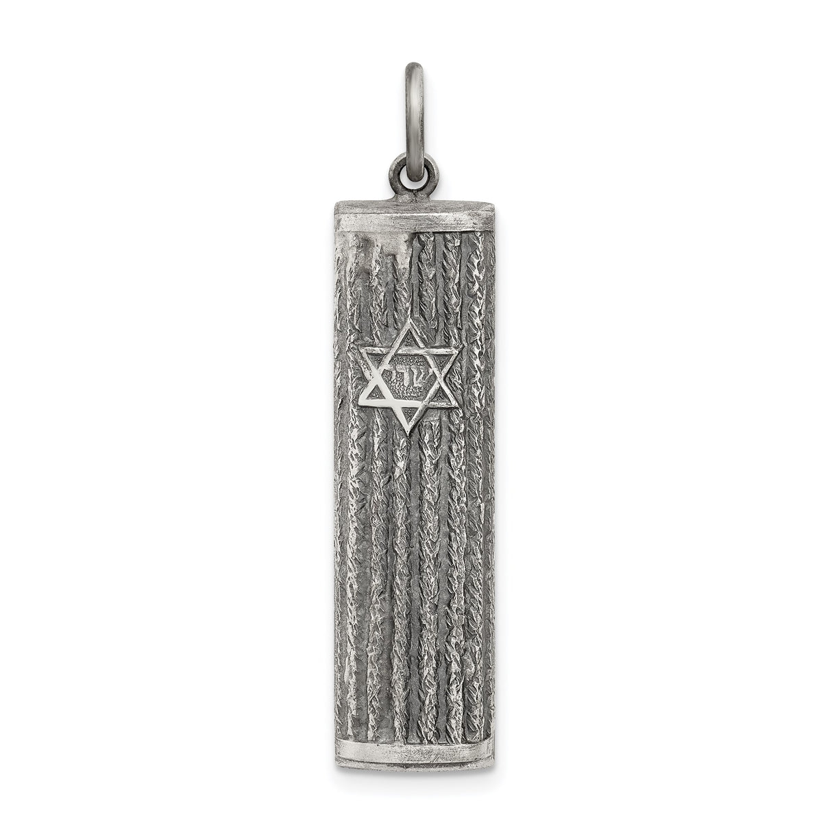 Sterling Silver Mezuzah Pendant with Star of David and Hebrew Shin Letter