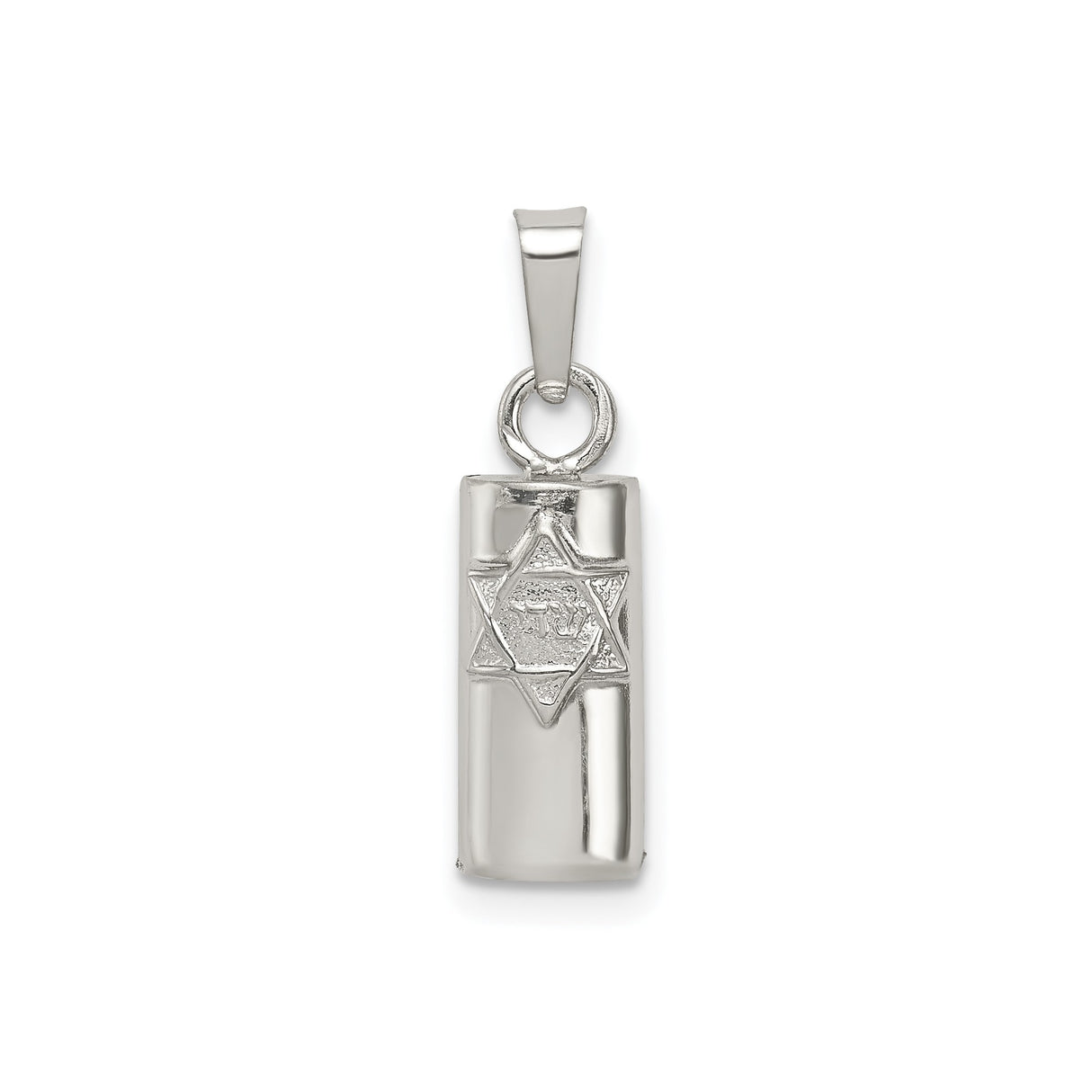 Sterling Silver Mezuzah Pendant with Star of David and Hebrew Lettering