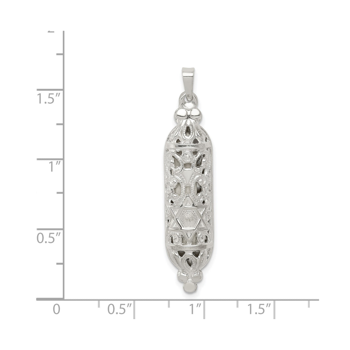 Sterling Silver Mezuzah Pendant with Filigree and Star of David Design