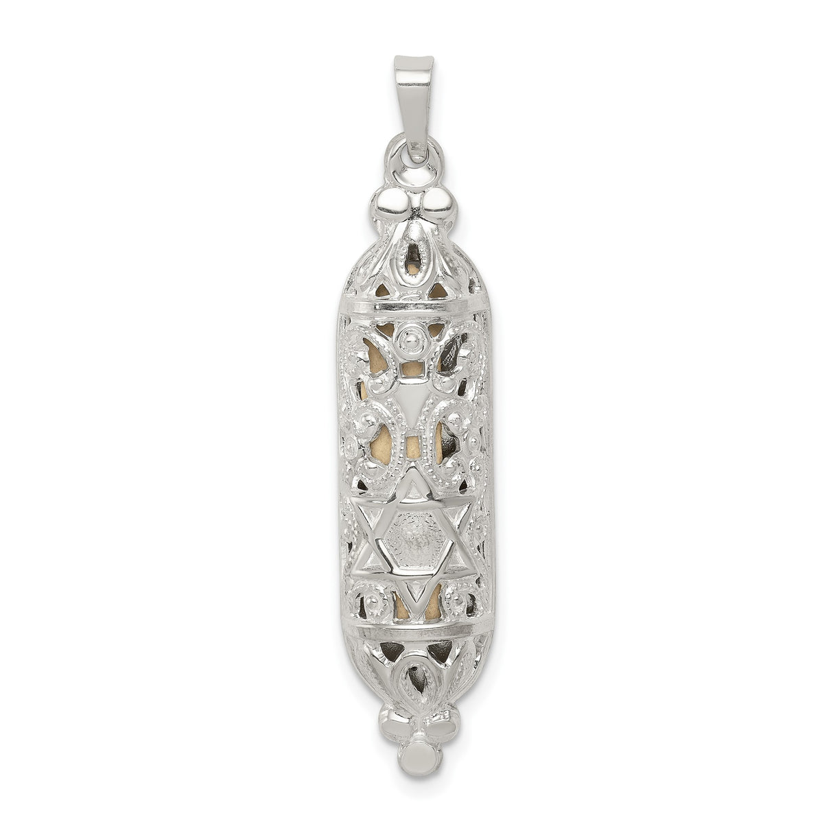 Sterling Silver Mezuzah Pendant with Filigree and Star of David Design
