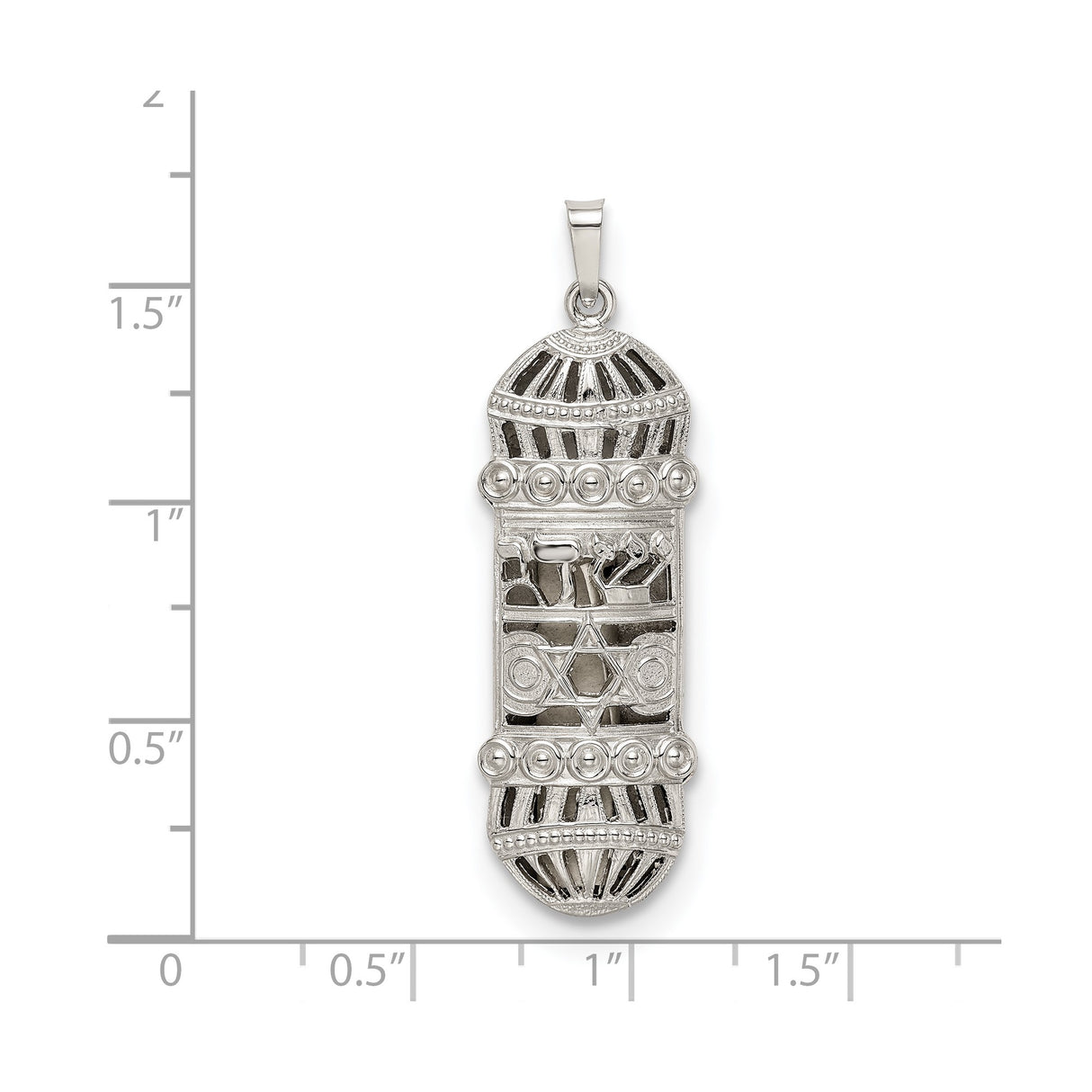 Sterling Silver Mezuzah Pendant with Star of David, Hebrew Shin, and Torah Scroll Detail