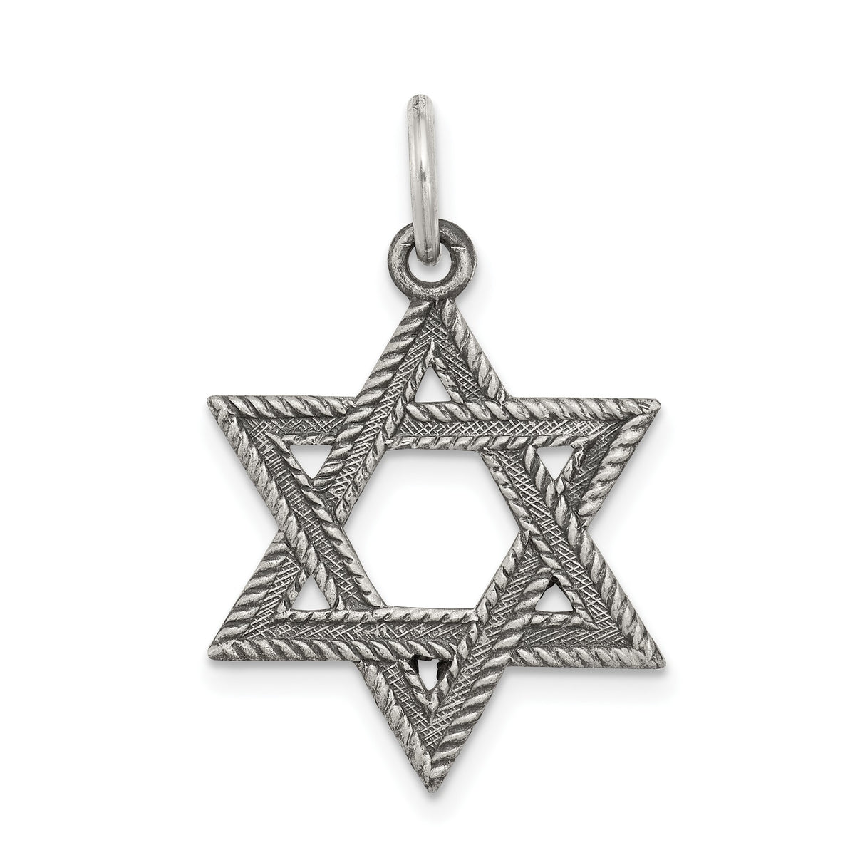 Sterling Silver Star of David Pendant, Textured Engraving, Jewish Symbol for Men or Women