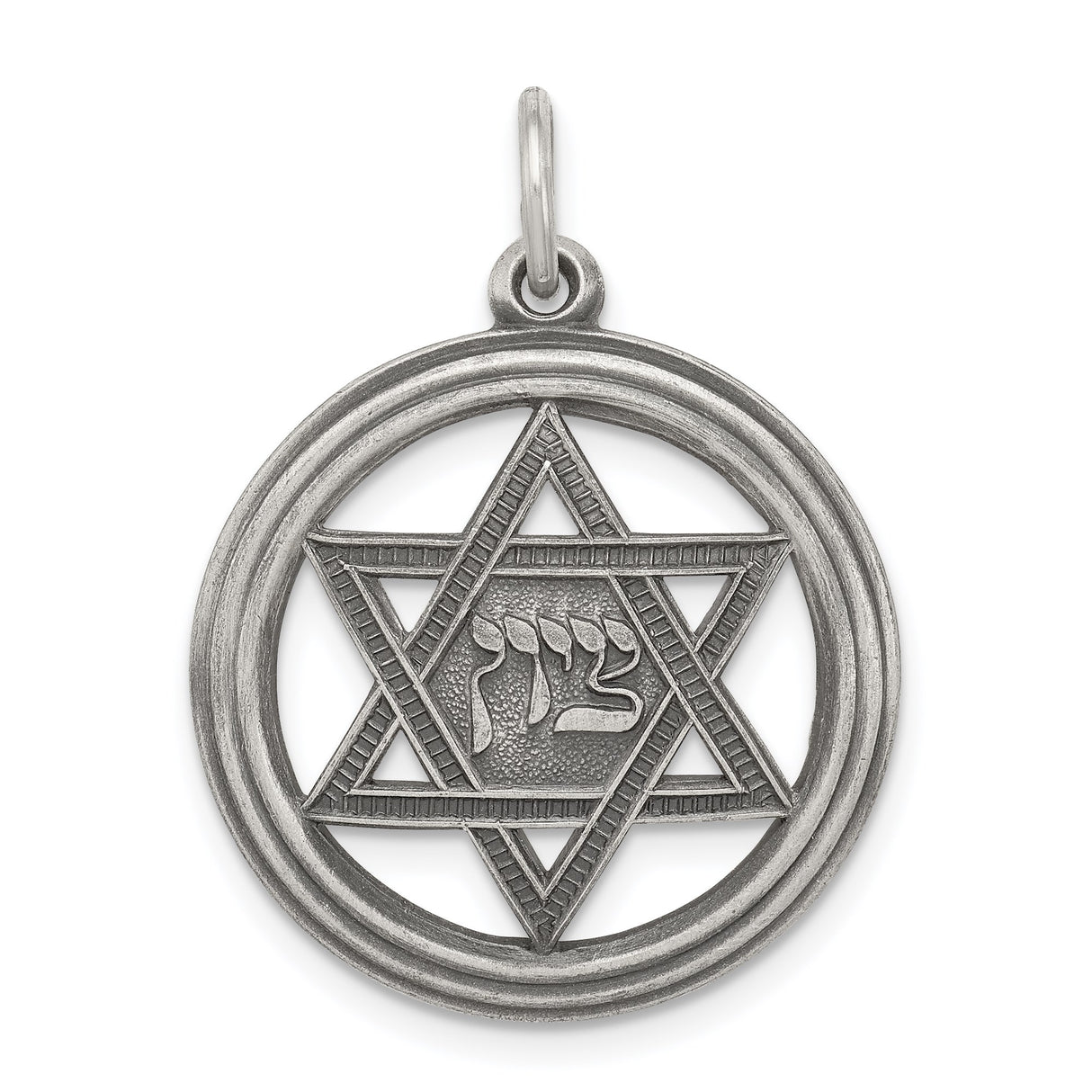 Sterling Silver Star of David Pendant with Chai Hebrew Symbol, Jewish Faith Charm
