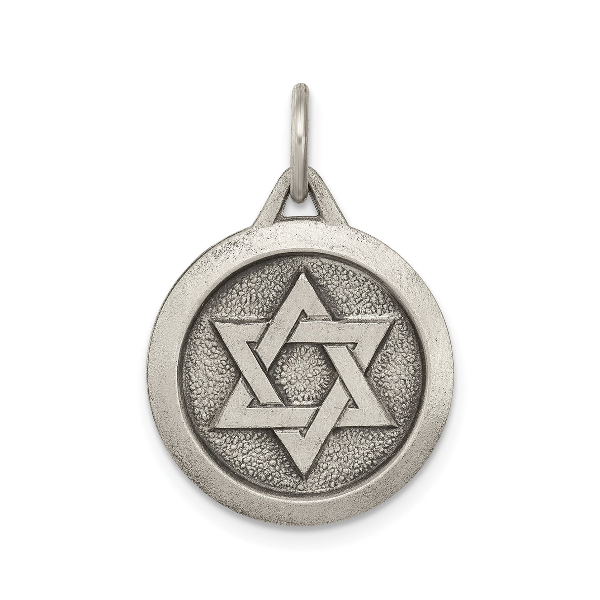 Sterling Silver Star of David Pendant, Round Textured Judaica Medallion for Men or Women