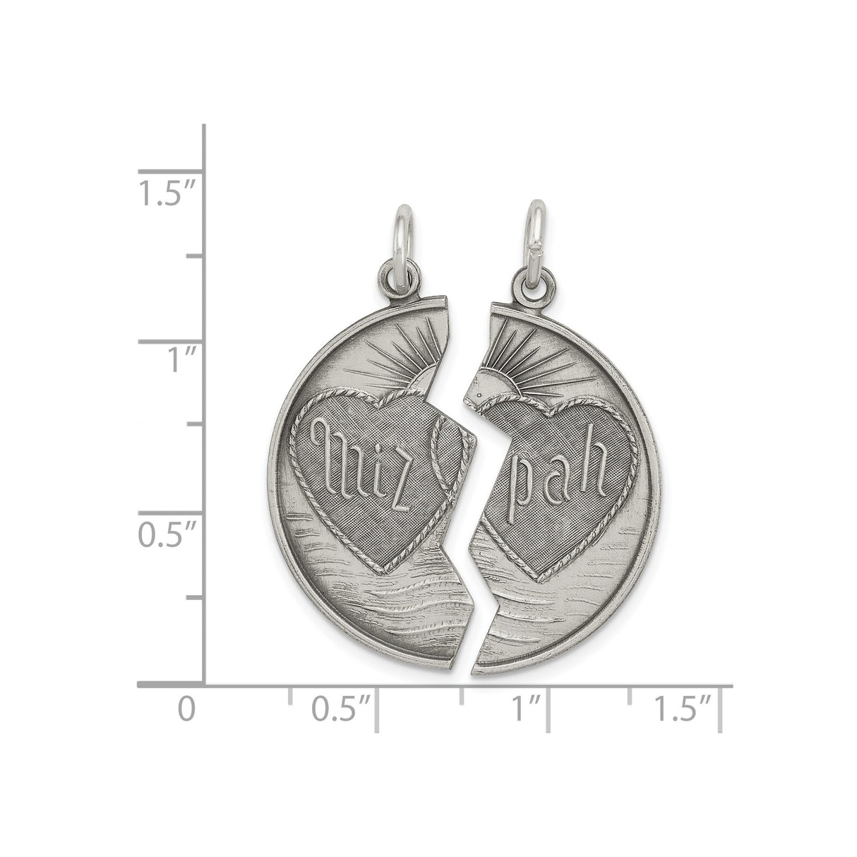 Sterling Silver Mizpah Interlocking Heart Pendant Set, Sunburst Christian Friendship Design