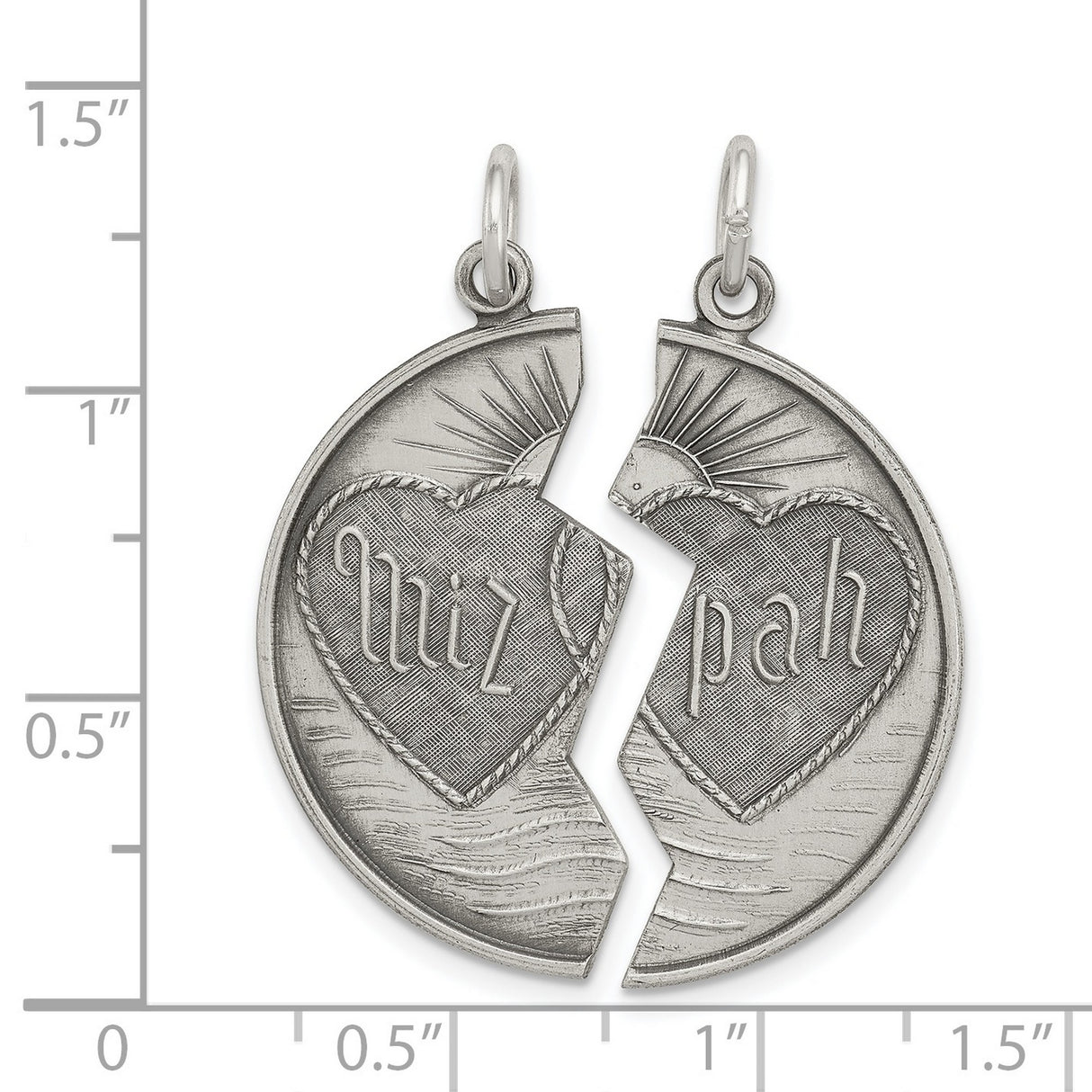 Break Apart Mizpah with Emotional Bond Words on Back Charm Pendant in Real 925 Sterling Silver