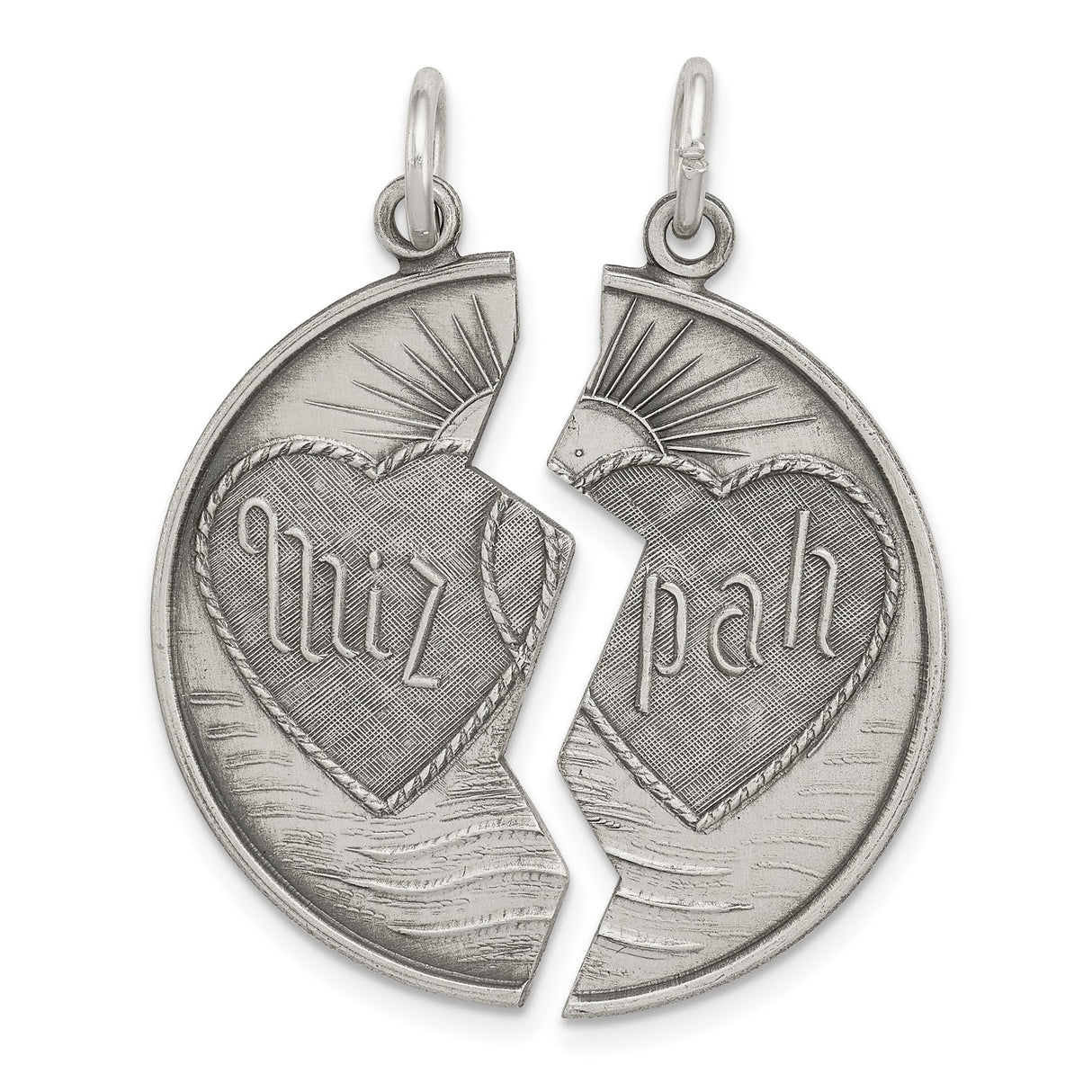 Sterling Silver Mizpah Interlocking Heart Pendant Set, Sunburst Christian Friendship Design