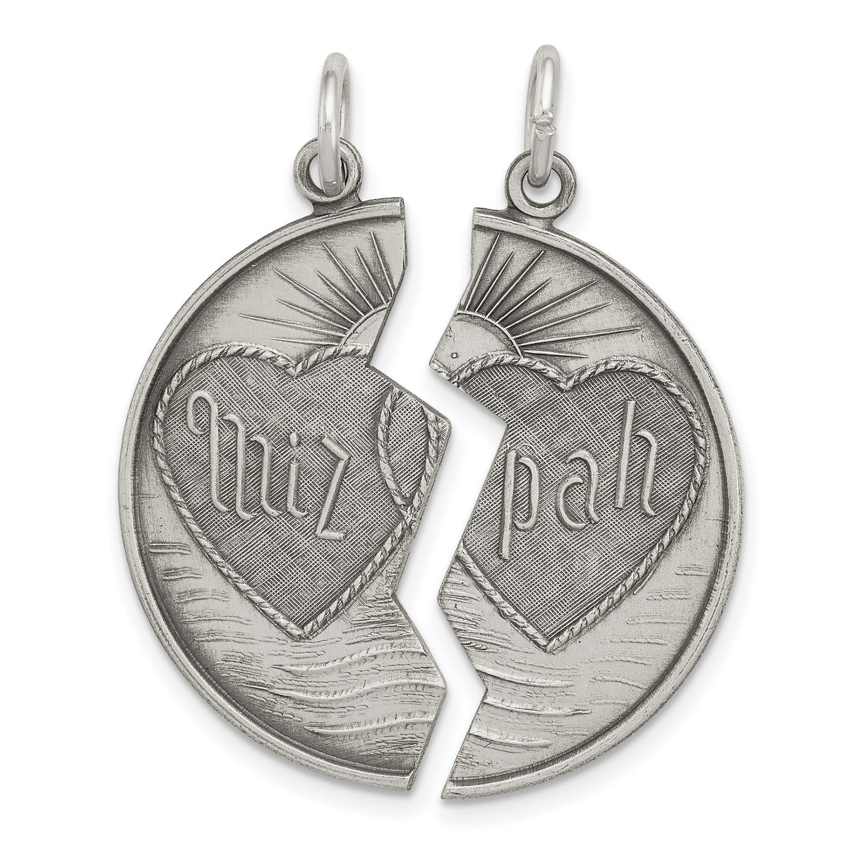 Break Apart Mizpah with Emotional Bond Words on Back Charm Pendant in Real 925 Sterling Silver