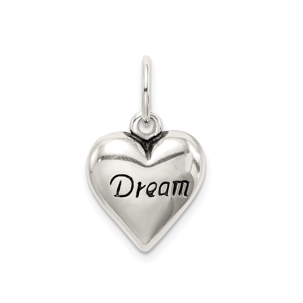 Sterling Silver Heart Pendant with Inspirational Dream Engraving for Women