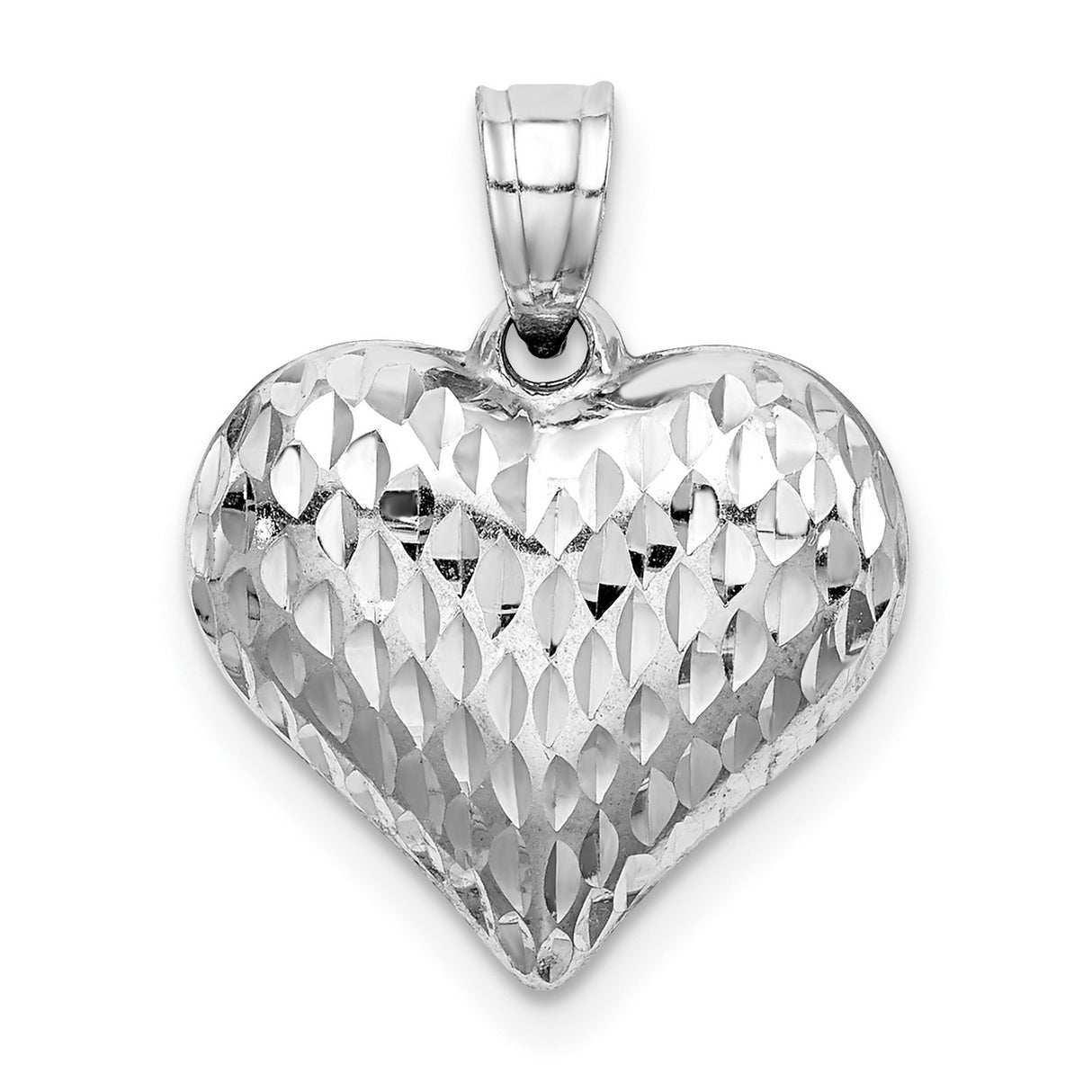Diamond-cut Puffed Heart Charm Pendant in Real 925 Sterling Silver