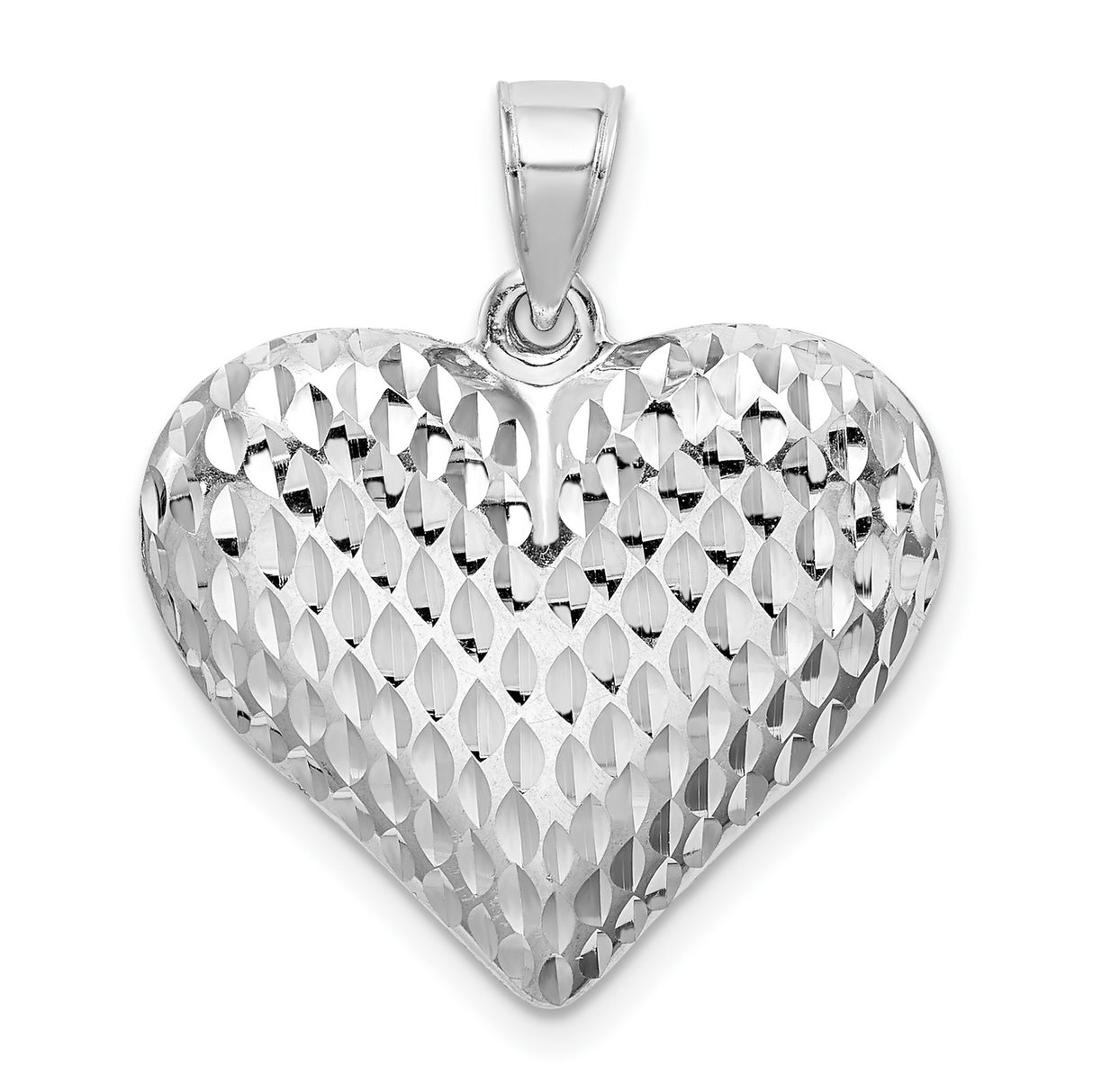 Diamond-cut Puffed Heart Charm Pendant in Real 925 Sterling Silver