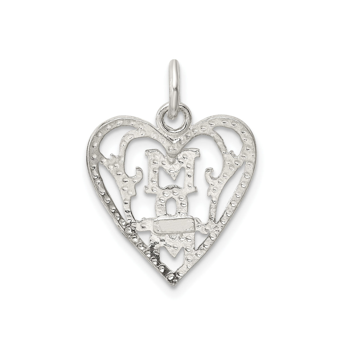 Sterling Silver Heart Pendant with Bold MOM Design, Sentimental Family Charm
