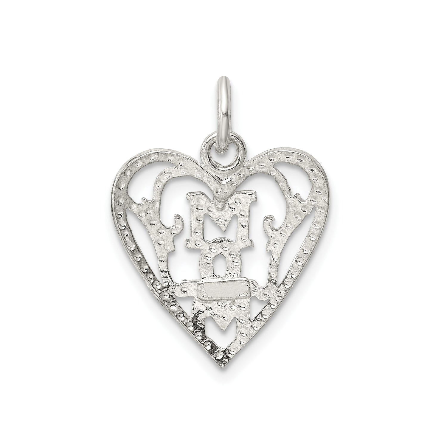 Sterling Silver Heart Pendant with Bold MOM Design, Sentimental Family Charm