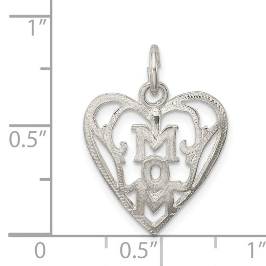 Sterling Silver Heart Pendant with Bold MOM Design, Sentimental Family Charm