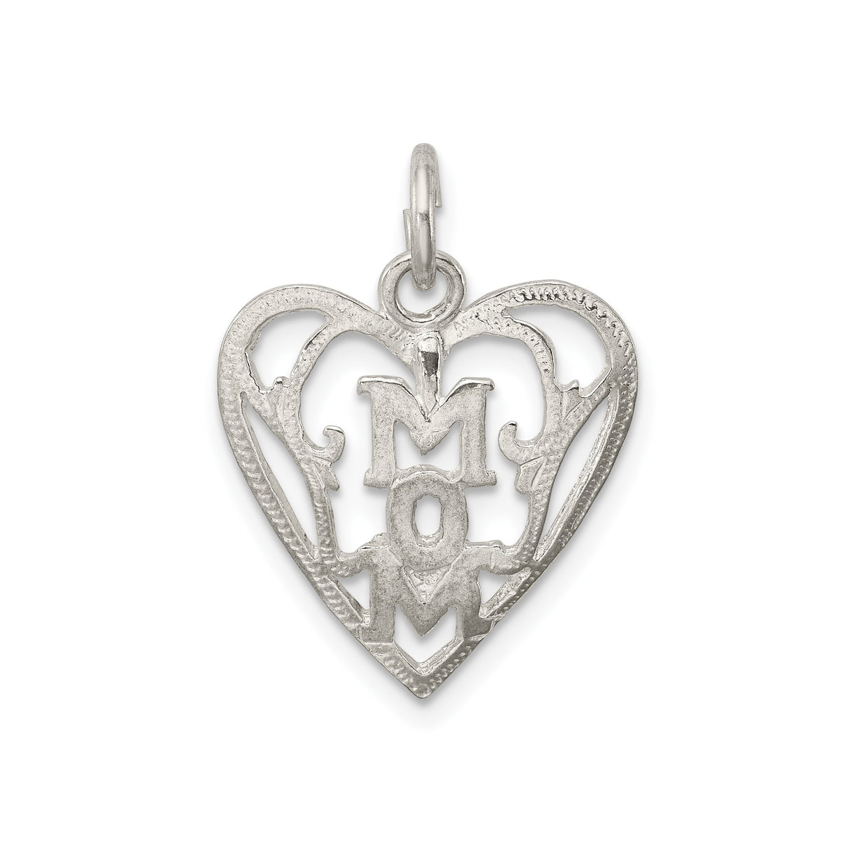 Sterling Silver Heart Pendant with Bold MOM Design, Sentimental Family Charm