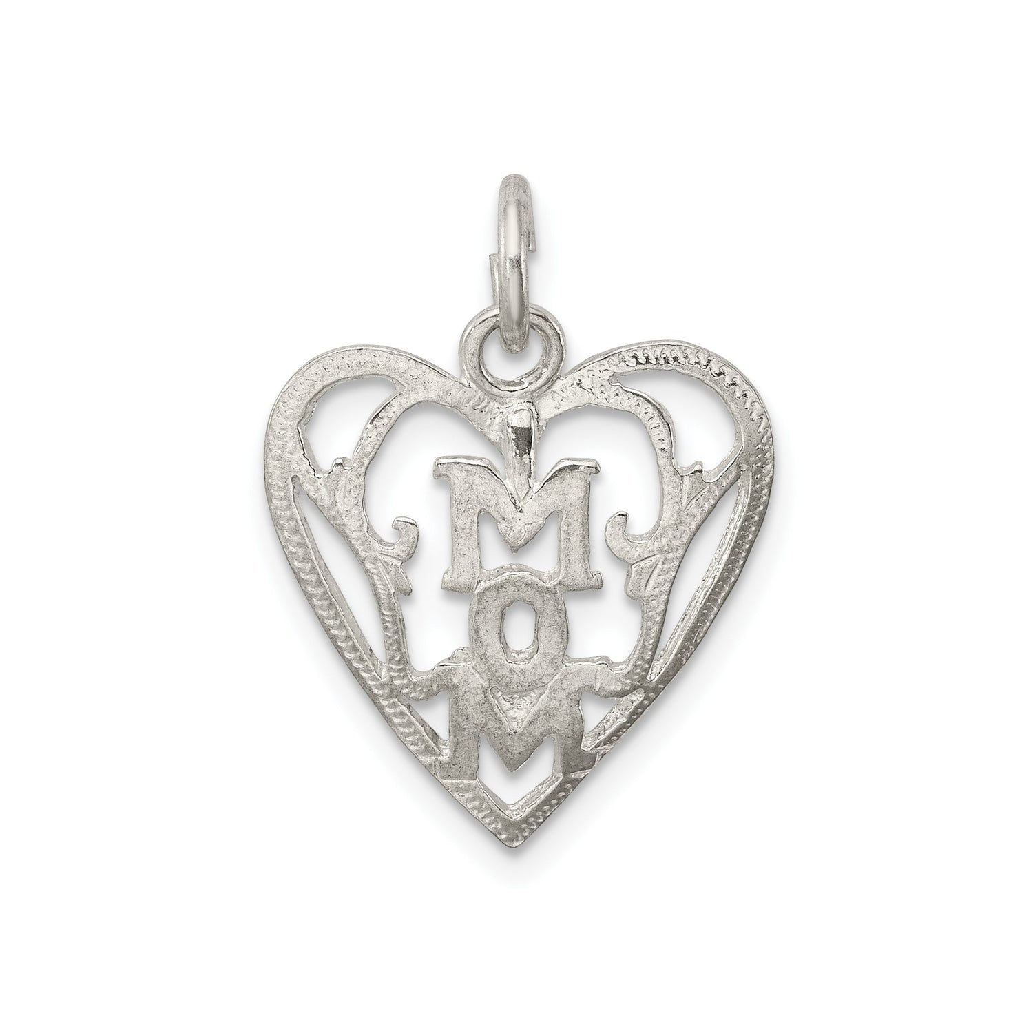 Sterling Silver Heart Pendant with Bold MOM Design, Sentimental Family Charm