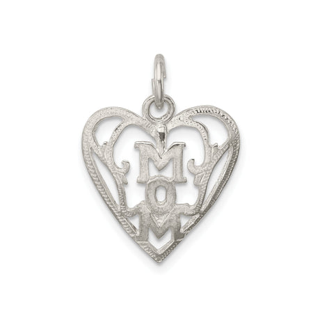 Sterling Silver Heart Pendant with Bold MOM Design, Sentimental Family Charm