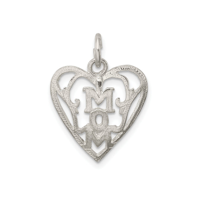 Sterling Silver Heart Pendant with Bold MOM Design, Sentimental Family Charm