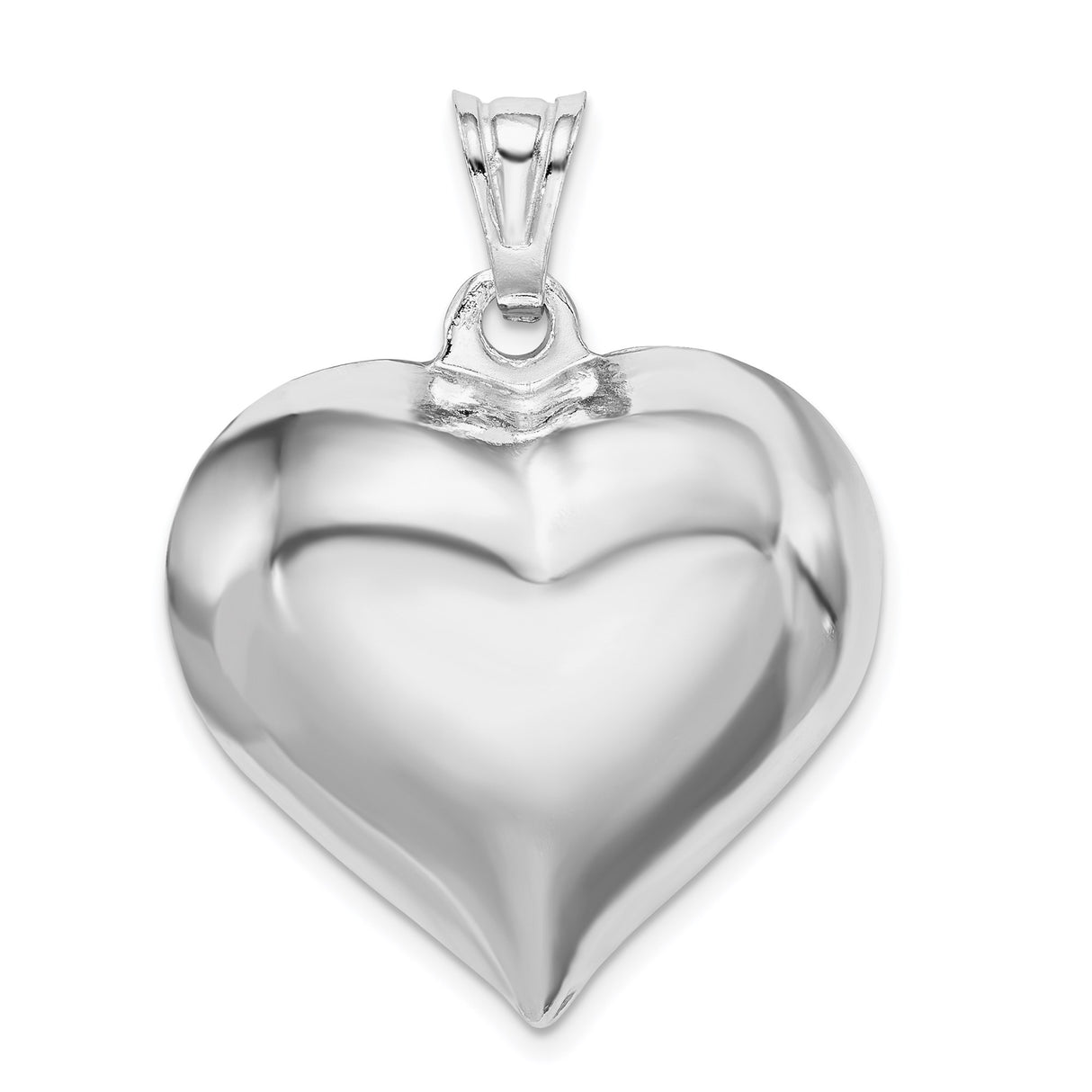 Sterling Silver Heart Pendant, Polished Puffed Design, Romantic Minimalist Jewelry for Women