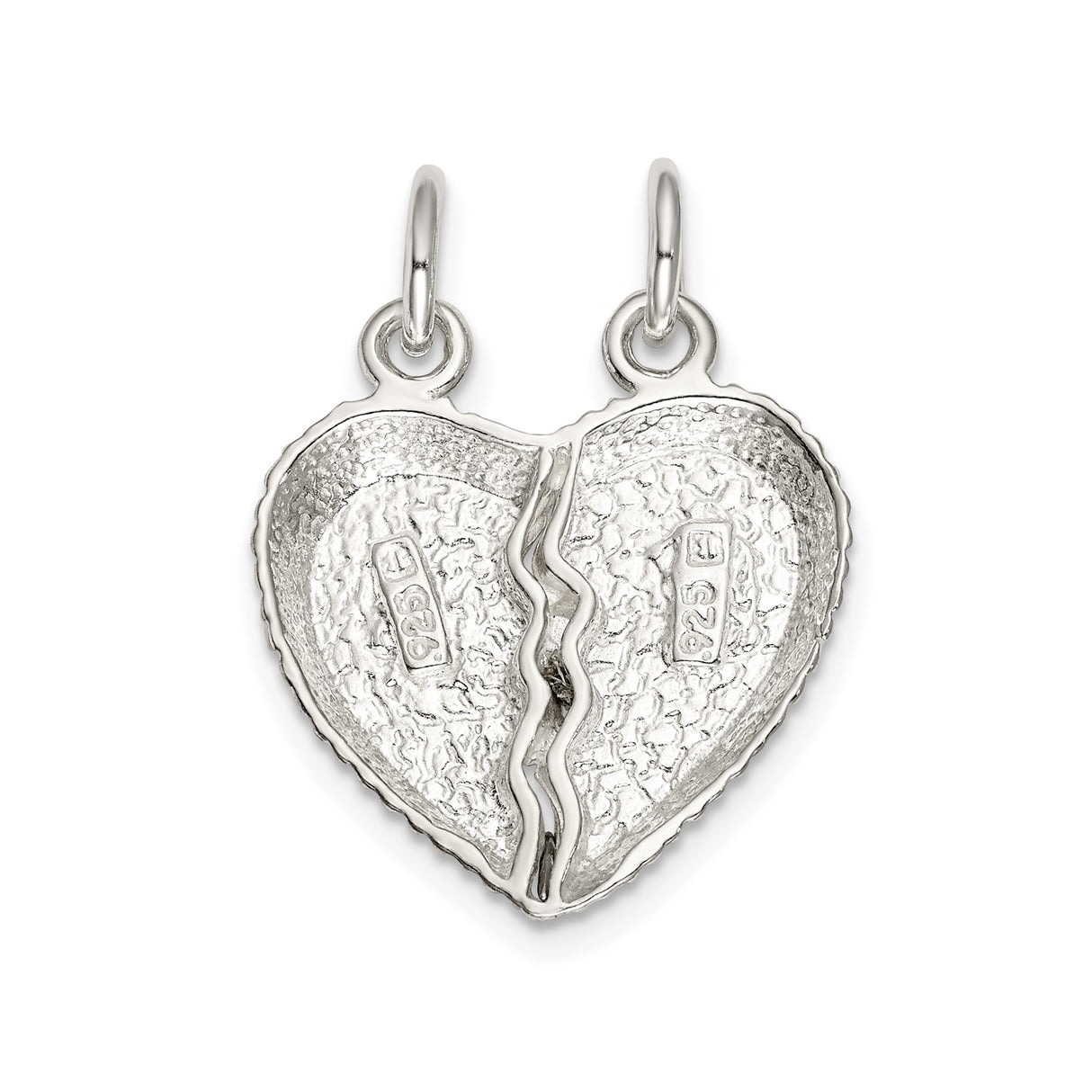 Sterling Silver Breakable Heart Pendant, Etched Friendship Charm for Women or Teens