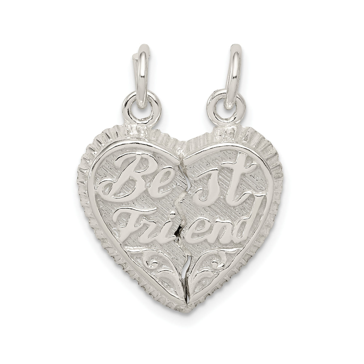 Sterling Silver Breakable Heart Pendant, Etched Friendship Charm for Women or Teens