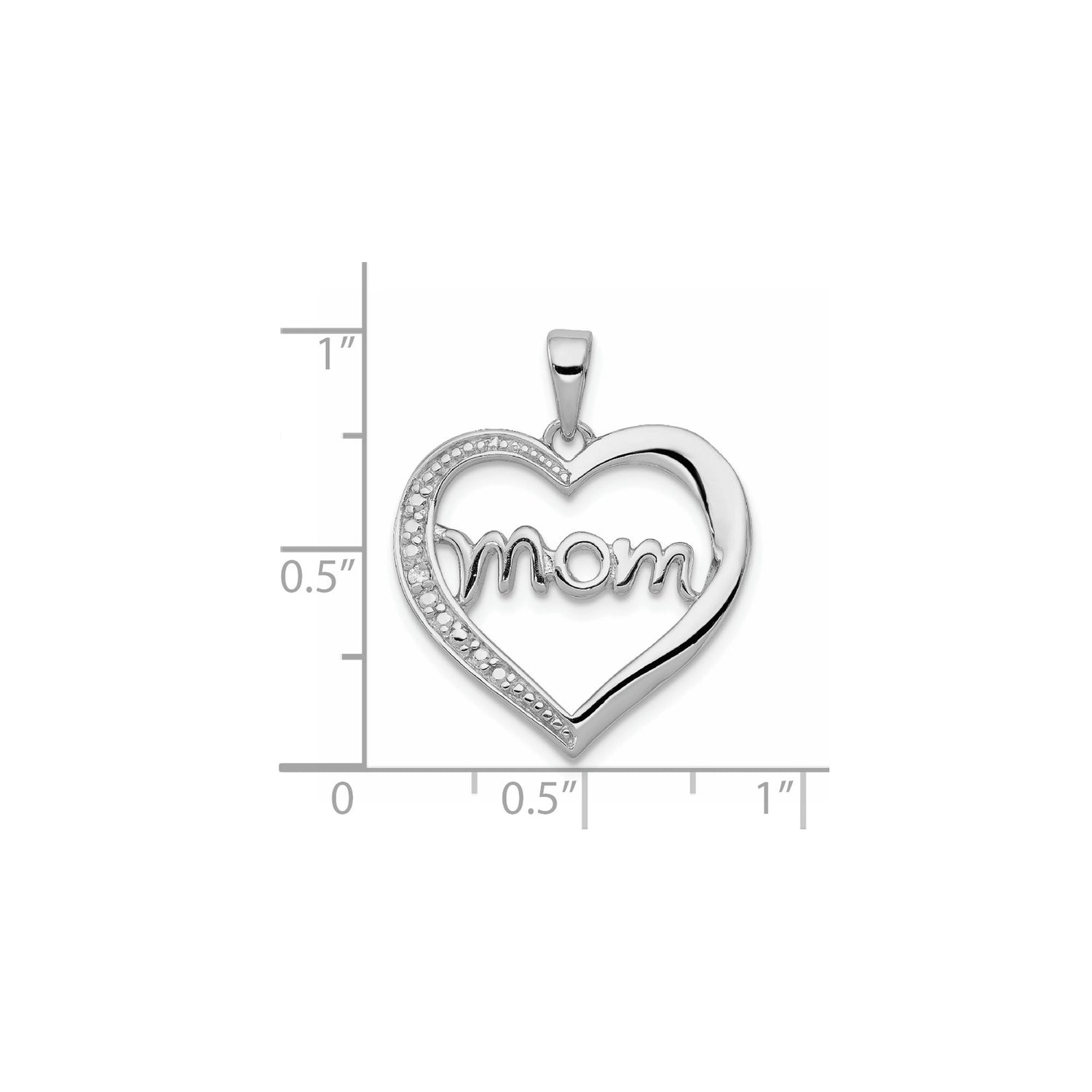 MOM CZ Heart Charm Pendant in Real 925 Sterling Silver