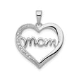 MOM CZ Heart Charm Pendant in Real 925 Sterling Silver