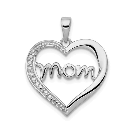 MOM CZ Heart Charm Pendant in Real 925 Sterling Silver