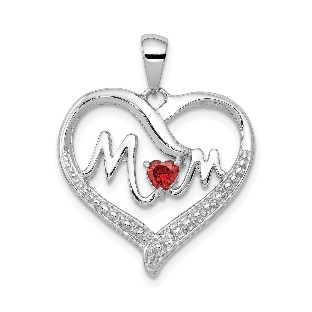 Red CZ Heart and White CZ Mom Heart Charm Pendant in Real 925 Sterling Silver