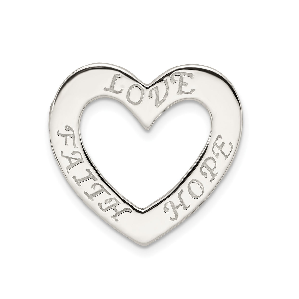 Sterling Silver Heart Pendant with Faith Hope Love Words, Inspirational Christian Jewelry for Women