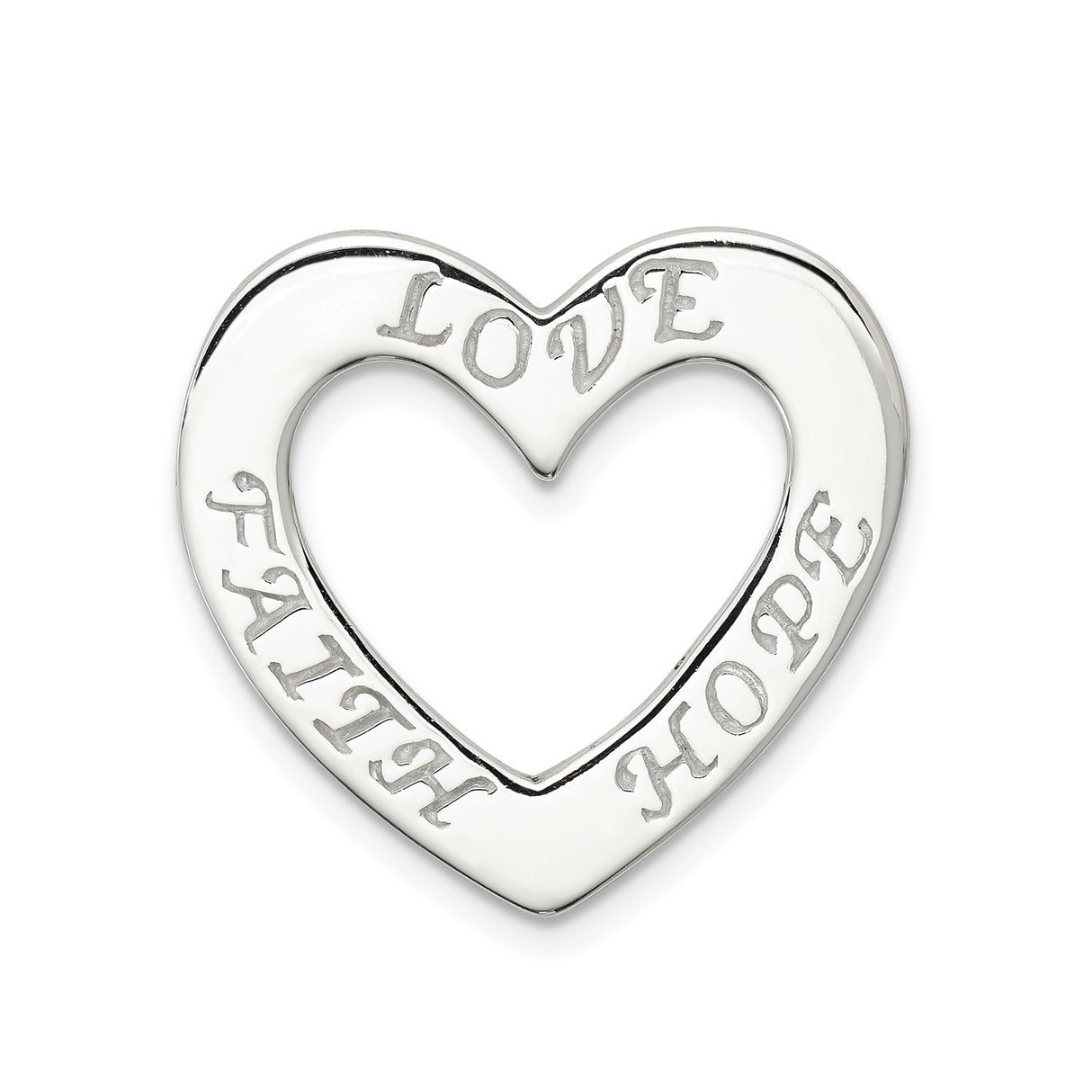 Sterling Silver Heart Pendant with Faith Hope Love Words, Inspirational Christian Jewelry for Women