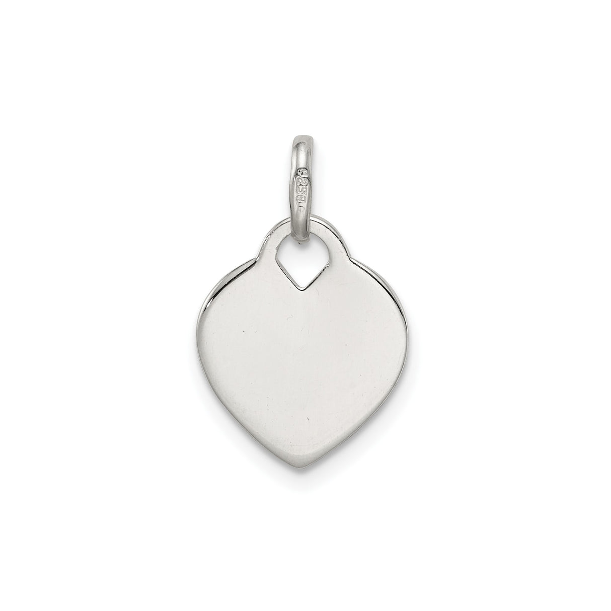 Sterling Silver Heart Pendant with Polished Surface, Engraving-Ready Minimalist Design for Women