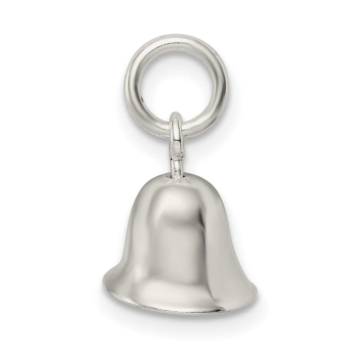 3-D Holiday Bell with Moving Clapper Charm Pendant in Real 925 Sterling Silver