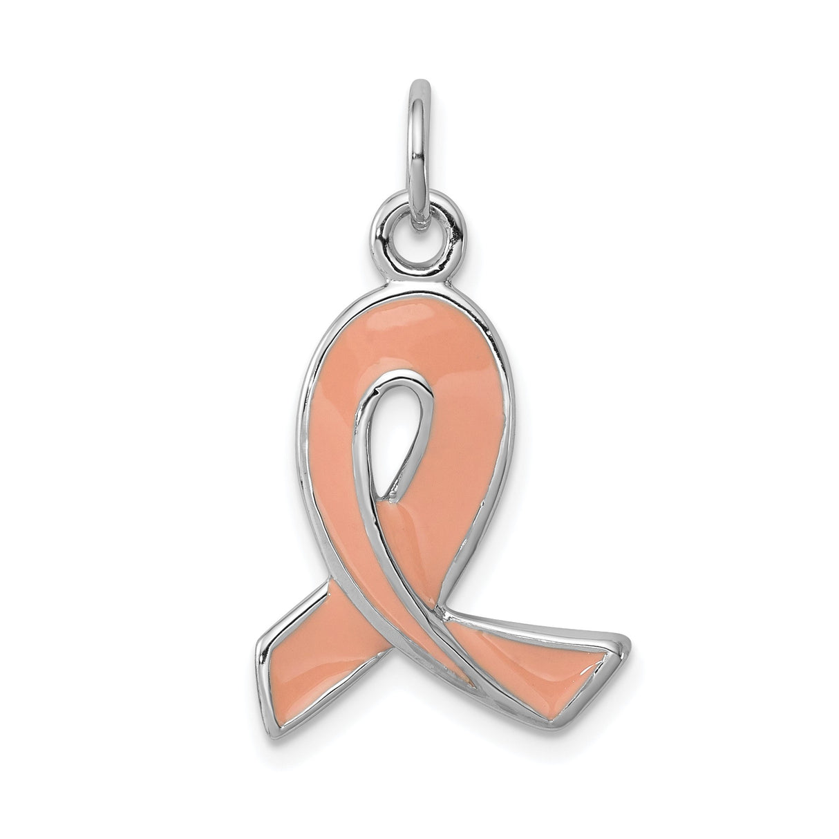 Sterling Silver Awareness Pendant with Enamel Pink Ribbon, Breast Cancer Support Jewelry