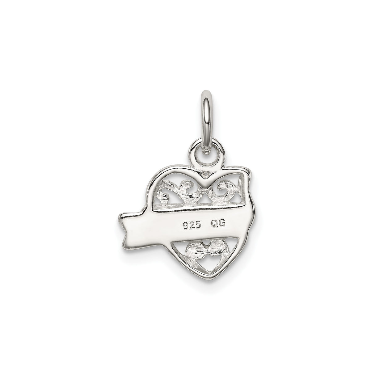 Sterling Silver Heart Shaped Pendant with Scrollwork and Daughter Message Charm