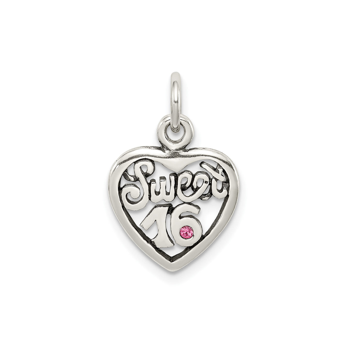 Sterling Silver Heart Pendant with Pink Gemstone, Sweet Sixteen Charm for Teen Girls