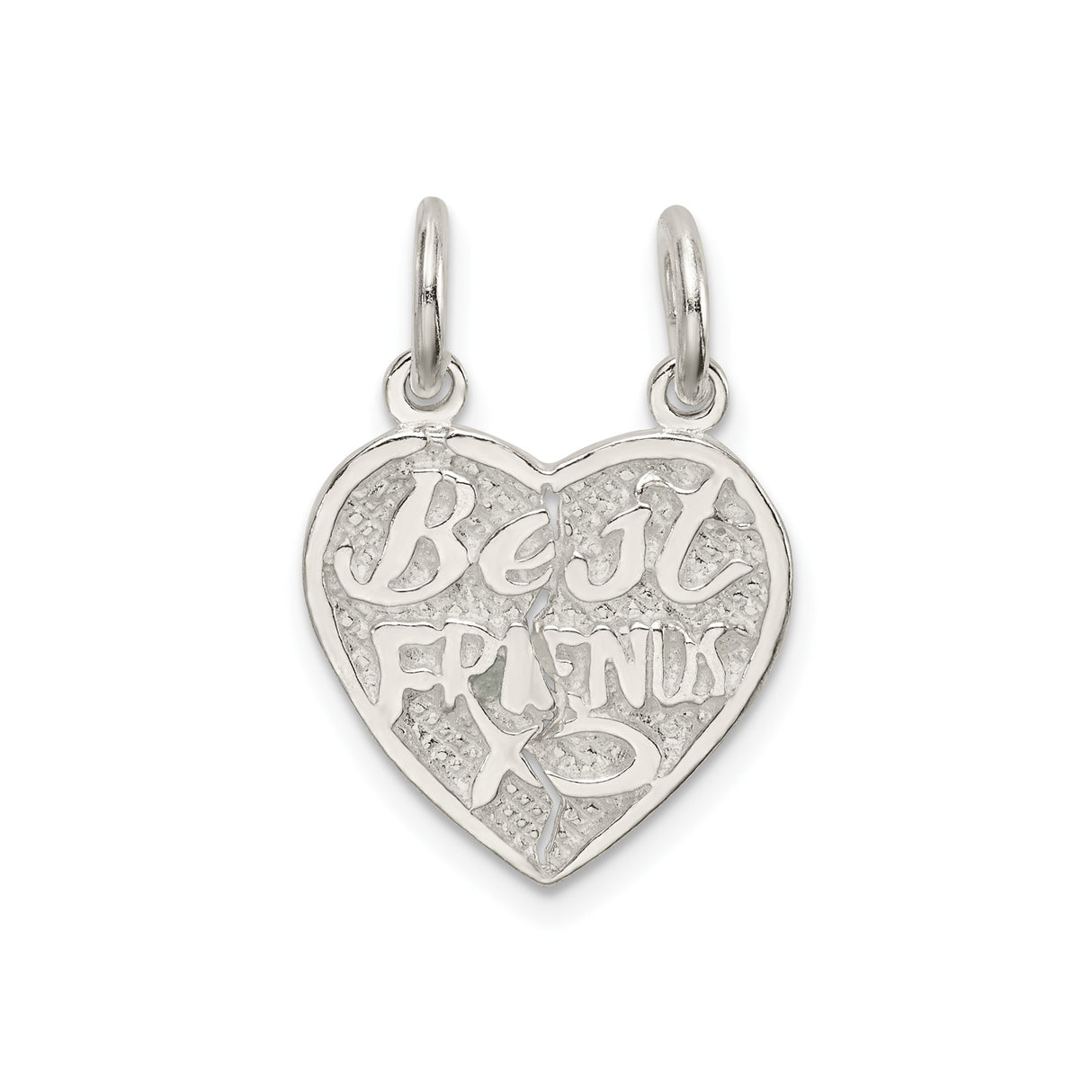 Sterling Silver Break Apart Heart Pendant with Ichthys Symbol for Christian Friendship