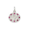 Sterling Silver Angel Pendant with Pink Crystals, Oval Medallion and Halo Design