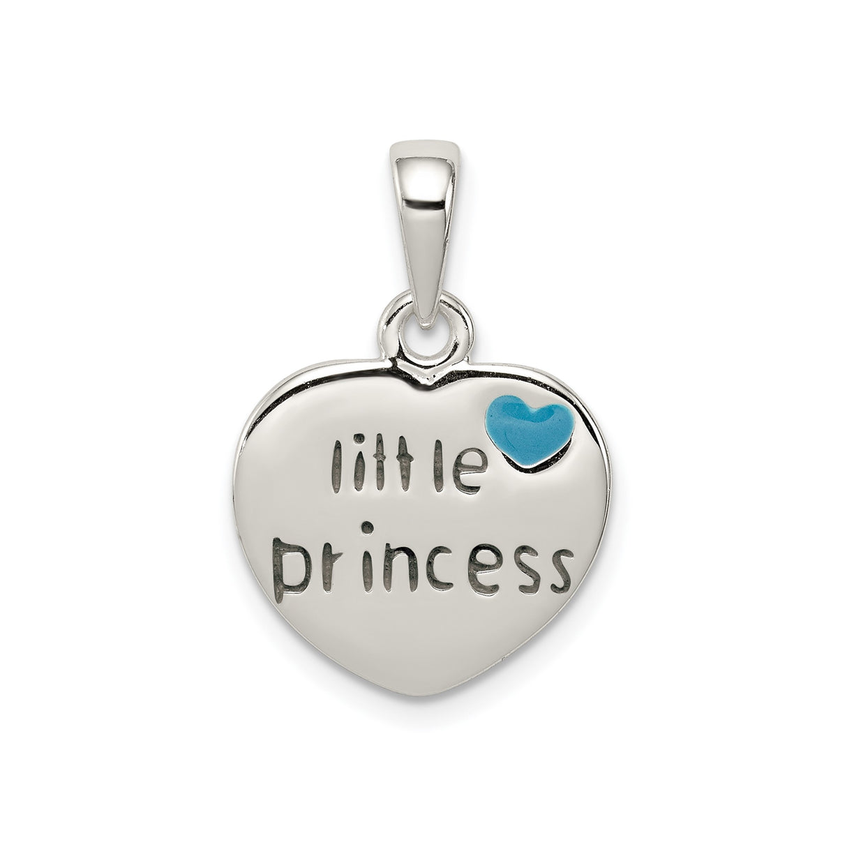 Sterling Silver Heart Pendant with Blue Enamel, Little Princess Design for Girls
